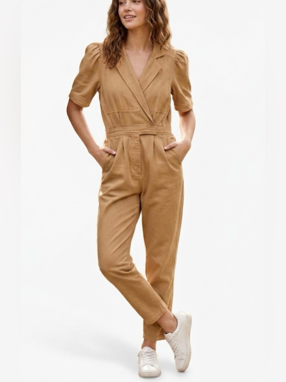 Day + Moon Tan 100% Cotton Short Sleeve Cargo Jumper Jumpsuit Large